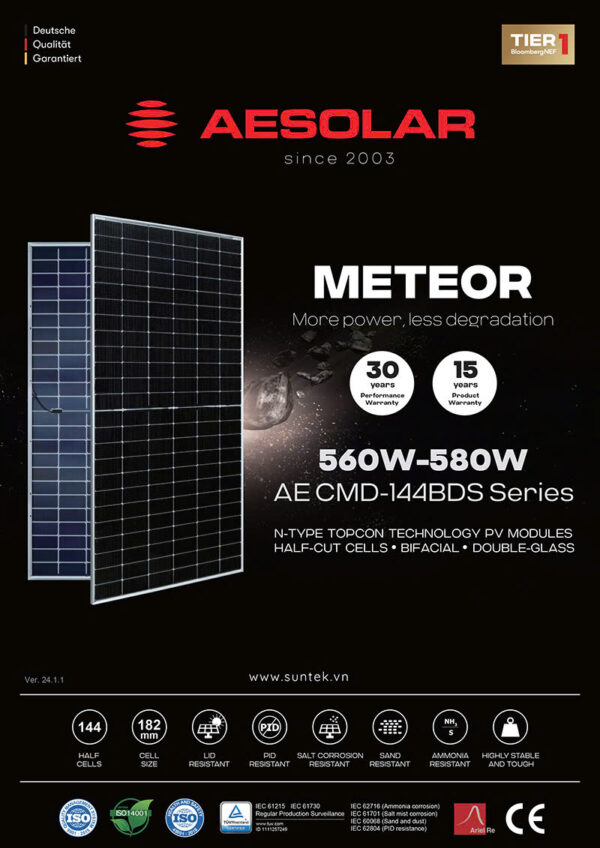 Tấm pin năng lượng mặt trời AE Solar 580Wp 2 Mặt Kính Công Nghệ Đức N-Type Topcon, Hàng Chính Hãng Mới 100% - Hình ảnh 2